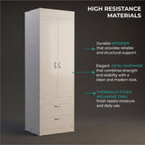 TUHOME Lisboa 2-Door Armoire with Double Door Storage, Two Spacious Drawers, Concealed Hanging Rod and Vertical Freestanding Wardrobe for Bedroom, Living Room, Kitchen or Garage Organization