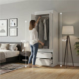 TUHOME Lisboa 2-Door Armoire with Double Door Storage, Two Spacious Drawers, Concealed Hanging Rod and Vertical Freestanding Wardrobe for Bedroom, Living Room, Kitchen or Garage Organization