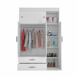 Tuhome Chile Armoire with Rod, Three Door Cabinet, Two Drawers, Two Adjustable Shelves, Metal Hardware, Modern Storage Solution for Bedroom or Closet