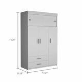 Tuhome Chile Armoire with Rod, Three Door Cabinet, Two Drawers, Two Adjustable Shelves, Metal Hardware, Modern Storage Solution for Bedroom or Closet