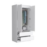 Tuhome Austin 2 Drawers Armoire with Double Door Cabinet, Spacious Hanging Rod Storage, Modern Bedroom Closet Organizer with Two Lower Drawers, Superior Vertical Design for Clothes, Accessories and Home Organization