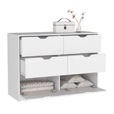 Tuhome Basilea 4-Drawer Dresser with Two Lower Cabinets for Shoes and Accessories, Spacious Bedroom Storage Organizer with Wide Top Surface, Modern Functional Design for Clothes, Footwear and Daily Essentials