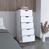 Tuhome Basilea 5-Drawer Tall Dresser with Slim Space-Saving Vertical Storage, Modern Pull-Out Drawer System for Clothes and Accessories, Durable Bedroom Organization Cabinet with Elegant Contemporary Design