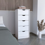 Tuhome Basilea 5-Drawer Tall Dresser with Slim Space-Saving Vertical Storage, Modern Pull-Out Drawer System for Clothes and Accessories, Durable Bedroom Organization Cabinet with Elegant Contemporary Design