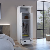 Falkland Armoire with Double-Door Wardrobe Cabinet, Upper Hinged Drawer, Lower Pull-Out Drawer and Modern Handle Accents for Organized Clothing Storage, Bedroom Organization and Stylish Space-Saving Home Furniture