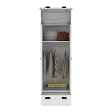 Falkland Armoire with Double-Door Wardrobe Cabinet, Upper Hinged Drawer, Lower Pull-Out Drawer and Modern Handle Accents for Organized Clothing Storage, Bedroom Organization and Stylish Space-Saving Home Furniture