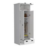 Falkland Armoire with Double-Door Wardrobe Cabinet, Upper Hinged Drawer, Lower Pull-Out Drawer and Modern Handle Accents for Organized Clothing Storage, Bedroom Organization and Stylish Space-Saving Home Furniture
