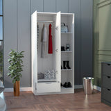 Memphis Wardrobe Armoire with Double-Door Hanging Cabinet, Four-Tier Storage Shelves, Spacious Lower Drawer and Modern Space-Saving Vertical Organization for Clothing, Accessories and Everyday Bedroom Essentials