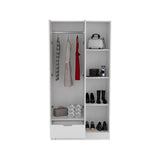 Memphis Wardrobe Armoire with Double-Door Hanging Cabinet, Four-Tier Storage Shelves, Spacious Lower Drawer and Modern Space-Saving Vertical Organization for Clothing, Accessories and Everyday Bedroom Essentials