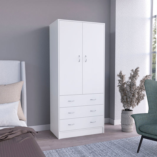 TUHOME Taly Double Door Armoire with Hanging Rod, Two Spacious Drawers and Full-Length Storage Compartment, Durable Engineered Wood Construction, Stylish Organizer for Clothes and Accessories in Modern Bedroom Spaces