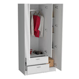 Riverside 3-Door Armoire with Hanging Rod, Two Drawers and Multi-Compartment Storage, Modern Wardrobe Closet for Organized Clothing, Accessories and Bedroom Essentials, Large Vertical Storage Cabinet