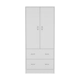 Taly 2-Door Armoire with Two Drawers and Hanging Rod, Spacious Wardrobe Storage Cabinet for Clothing, Accessories and Daily Essentials, Functional Vertical Closet Organizer for Bedrooms and Dressing Spaces