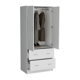 Taly 2-Door Armoire with Two Drawers and Hanging Rod, Spacious Wardrobe Storage Cabinet for Clothing, Accessories and Daily Essentials, Functional Vertical Closet Organizer for Bedrooms and Dressing Spaces
