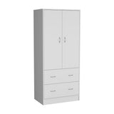 Taly 2-Door Armoire with Two Drawers and Hanging Rod, Spacious Wardrobe Storage Cabinet for Clothing, Accessories and Daily Essentials, Functional Vertical Closet Organizer for Bedrooms and Dressing Spaces