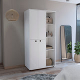 TUHOME Misuri Wardrobe Armoire with Double Doors, Spacious Drawer, Metal Hanging Rod and Three Open Shelves Offering Multi-Functional Clothing Storage, Modern Organization Solutions and Durable Solid Wood Construction