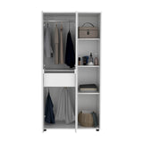 TUHOME Misuri Wardrobe Armoire with Double Doors, Spacious Drawer, Metal Hanging Rod and Three Open Shelves Offering Multi-Functional Clothing Storage, Modern Organization Solutions and Durable Solid Wood Construction