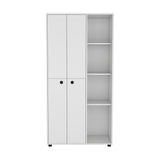 TUHOME Misuri Wardrobe Armoire with Double Doors, Spacious Drawer, Metal Hanging Rod and Three Open Shelves Offering Multi-Functional Clothing Storage, Modern Organization Solutions and Durable Solid Wood Construction