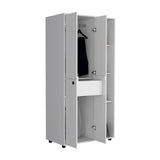 TUHOME Misuri Wardrobe Armoire with Double Doors, Spacious Drawer, Metal Hanging Rod and Three Open Shelves Offering Multi-Functional Clothing Storage, Modern Organization Solutions and Durable Solid Wood Construction