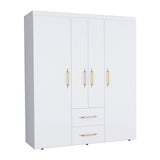 TUHOME Bariloche Wardrobe with Multi-Section Storage, Dual Hanging Rod Compartments, Central Shelving Area, Two Smooth-Glide Drawers, Metal Handles and Spacious Organization for Modern Bedrooms and Closet Spaces