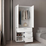 Alpine Modern Freestanding Closet Armoire Storage Console Double Door Design with Sleek Finish Featuring Interior Hanging Rod and Multiple Shelving for Versatile Wardrobe Organization