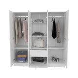 TUHOME Mitu Six Door Armoire Wardrobe with Seven Interior Shelves and One Drawer featuring Hanging Rod for Complete Bedroom Storage Organization Modern Design Spacious Closet for Clothing Organization