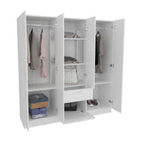 TUHOME Mitu Six Door Armoire Wardrobe with Seven Interior Shelves and One Drawer featuring Hanging Rod for Complete Bedroom Storage Organization Modern Design Spacious Closet for Clothing Organization