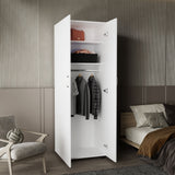 Aurora 70" Tall Bedroom Armoire with Double Doors, Hanging Rod, Two Interior Shelves and Bottom Shoe Shelf, Adjustable Legs, Wall Anchor for Safety, Modern Wardrobe Storage Cabinet