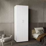 Aurora 70" Tall Bedroom Armoire with Double Doors, Hanging Rod, Two Interior Shelves and Bottom Shoe Shelf, Adjustable Legs, Wall Anchor for Safety, Modern Wardrobe Storage Cabinet