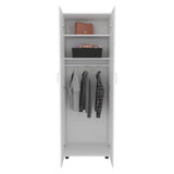 Aurora 70" Tall Bedroom Armoire with Double Doors, Hanging Rod, Two Interior Shelves and Bottom Shoe Shelf, Adjustable Legs, Wall Anchor for Safety, Modern Wardrobe Storage Cabinet