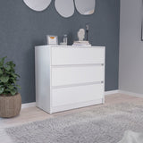 Tuhome Austin Three Drawer Dresser with Smooth Pull-Out Mechanism, Modern Storage Solution for Bedrooms and Small Spaces, Spacious Drawers with Metal Rails and Wide Superior Top for Clothes Organization and Home Essentials