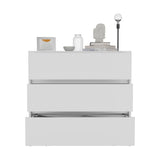 Tuhome Austin Three Drawer Dresser with Smooth Pull-Out Mechanism, Modern Storage Solution for Bedrooms and Small Spaces, Spacious Drawers with Metal Rails and Wide Superior Top for Clothes Organization and Home Essentials