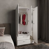 Riverside 3-Door Armoire with Hanging Rod, Two Drawers and Multi-Compartment Storage, Modern Wardrobe Closet for Organized Clothing, Accessories and Bedroom Essentials, Large Vertical Storage Cabinet