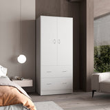 Taly 2-Door Armoire with Two Drawers and Hanging Rod, Spacious Wardrobe Storage Cabinet for Clothing, Accessories and Daily Essentials, Functional Vertical Closet Organizer for Bedrooms and Dressing Spaces