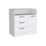 TUHOME Omaha Multi-Storage Dresser with Three Spacious Drawers, Single Door Cabinet, Interior Shelves and Contemporary Pull Handles Offering Compact Home Organization and Durable Engineered Wood Construction