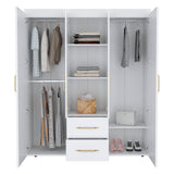 TUHOME Bariloche Wardrobe with Multi-Section Storage, Dual Hanging Rod Compartments, Central Shelving Area, Two Smooth-Glide Drawers, Metal Handles and Spacious Organization for Modern Bedrooms and Closet Spaces