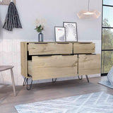 Tuhome Augusta Double Dresser with Four Spacious Drawers, Modern Hairpin Metal Legs, Wide Superior Top for Décor and Storage, Contemporary Bedroom Organizer for Clothes, Accessories, Essentials and Everyday Use
