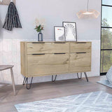 Tuhome Augusta Double Dresser with Four Spacious Drawers, Modern Hairpin Metal Legs, Wide Superior Top for Décor and Storage, Contemporary Bedroom Organizer for Clothes, Accessories, Essentials and Everyday Use