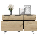 Tuhome Augusta Double Dresser with Four Spacious Drawers, Modern Hairpin Metal Legs, Wide Superior Top for Décor and Storage, Contemporary Bedroom Organizer for Clothes, Accessories, Essentials and Everyday Use