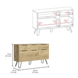 Tuhome Augusta Double Dresser with Four Spacious Drawers, Modern Hairpin Metal Legs, Wide Superior Top for Décor and Storage, Contemporary Bedroom Organizer for Clothes, Accessories, Essentials and Everyday Use