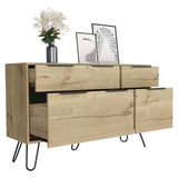 Tuhome Augusta Double Dresser with Four Spacious Drawers, Modern Hairpin Metal Legs, Wide Superior Top for Décor and Storage, Contemporary Bedroom Organizer for Clothes, Accessories, Essentials and Everyday Use