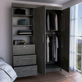 TUHOME Kenya Armoire with Double Doors, Three Spacious Drawers and Three-Tier Shelving Offering Generous Clothing Storage, Hanging Space and Modern Organizational Design in Durable Engineered Wood for Contemporary Bedrooms