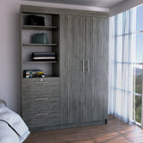 TUHOME Kenya Armoire with Double Doors, Three Spacious Drawers and Three-Tier Shelving Offering Generous Clothing Storage, Hanging Space and Modern Organizational Design in Durable Engineered Wood for Contemporary Bedrooms