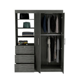 TUHOME Kenya Armoire with Double Doors, Three Spacious Drawers and Three-Tier Shelving Offering Generous Clothing Storage, Hanging Space and Modern Organizational Design in Durable Engineered Wood for Contemporary Bedrooms