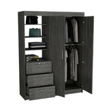 TUHOME Kenya Armoire with Double Doors, Three Spacious Drawers and Three-Tier Shelving Offering Generous Clothing Storage, Hanging Space and Modern Organizational Design in Durable Engineered Wood for Contemporary Bedrooms