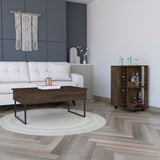 Stockton 2 Piece Living Room Set, Bar Cart + Coffee Table, Dark Brown Finish