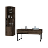 Bristol 2 Piece Living Room Set, Corner Bar Cabinet + Coffee Table, Dark Walnut Finish
