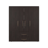 Bariloche Wardrobe with Multi-Section Storage, Three Hanging Rods, Central Open Shelving Area, Two Smooth-Glide Drawers, Metal Handles and Spacious Organization