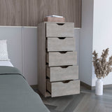 TUHOME Basilea Tall Dresser with Five Smooth Pull-Out Drawers, Slim Vertical Storage System for Clothes and Accessories, Space-Saving Modern Organizer Ideal for Bedrooms, Closets and Compact Living Areas