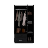 Sebree 71-Inch High Armoire Wardrobe Closet with Four Doors, Two Drawers, Three Cabinet Sections, Six Storage Shelves and Hanging Rod, Freestanding Bedroom Clothes Storage Organizer for Modern Home Organization and Daily Wardrobe Use