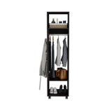 TUHOME Cluster 63-Inch Tall One-Door Wardrobe Cabinet with Mirror, Hanging Rod, Three Storage Shelves, Casters and Side Hooks, Freestanding Armoire Organizer for Bedroom, Laundry Room or Closet Clothes Storage